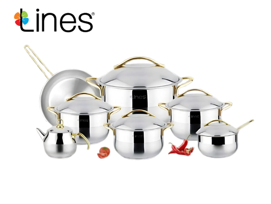 حلة تركى دريم 13 ق استيل حلة 28 سم بومبية + براد + كسرولة + مقلاية  lines silver